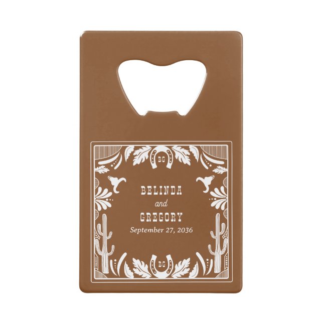 Western Country Cowboy Rustic Wedding  Credit Card Bottle Opener (Front)