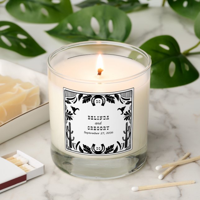 Western Country Cowboy Rustic Wedding Favor Scented Candle (Lit)