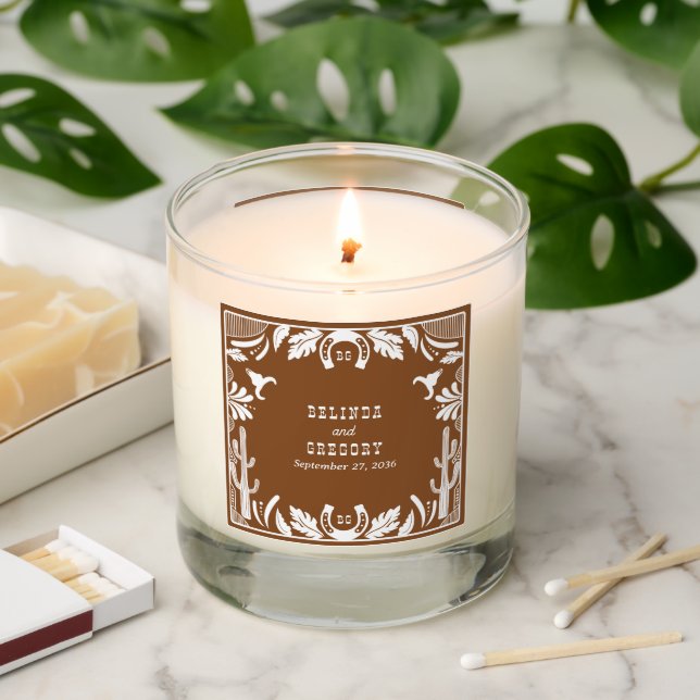 Western Country Cowboy Rustic Wedding Favor Scented Candle (Lit)