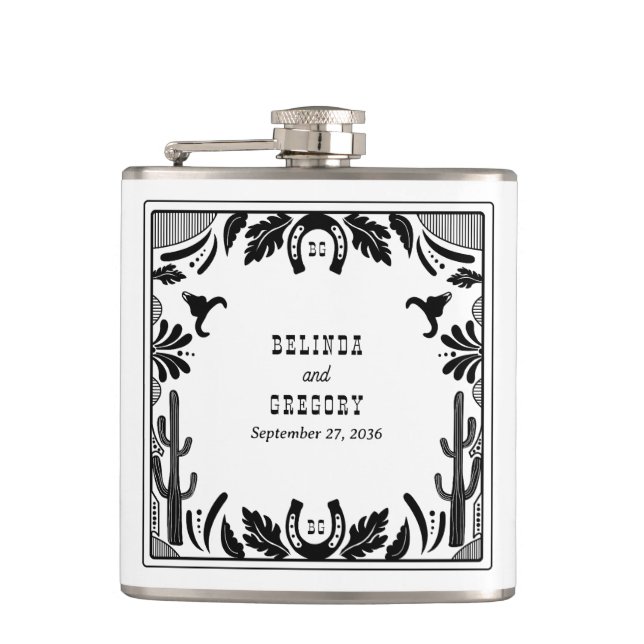 Western Country Cowboy Rustic Wedding  Flask (Front)