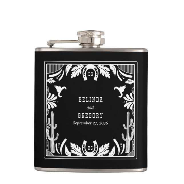 Western Country Cowboy Rustic Wedding  Flask (Front)
