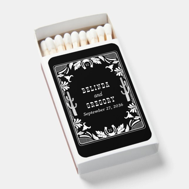 Western Country Cowboy Rustic Wedding  Matchboxes (Front Open)