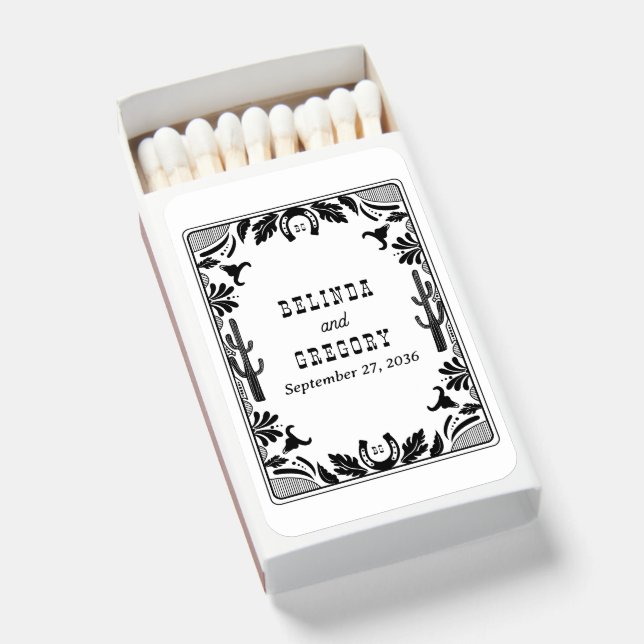 Western Country Cowboy Rustic Wedding  Matchboxes (Front Open)
