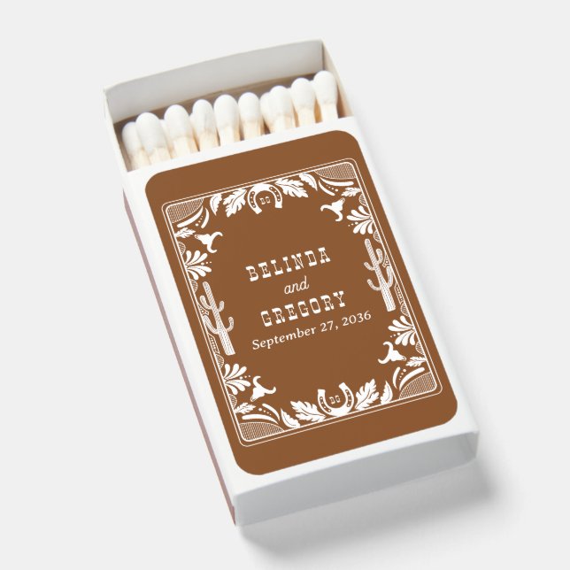 Western Country Cowboy Rustic Wedding  Matchboxes (Front Open)