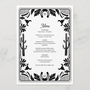 Western Country Cowboy Rustic Wedding Menu