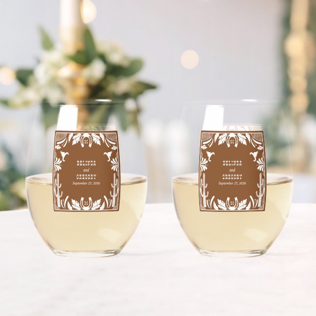 Western Country Cowboy Rustic Wedding Stemless Wine Glass (Insitu (Wedding))