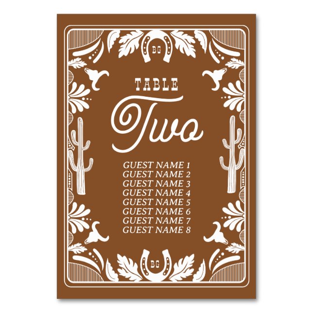 Western Country Cowboy Rustic Wedding Table Number (Front)