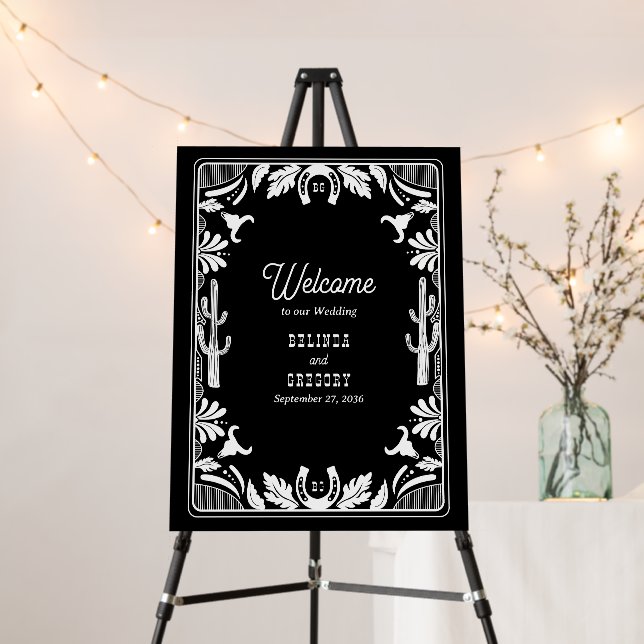 Western Country Cowboy Rustic Wedding Welcome Foam Board (In Situ (Stand))
