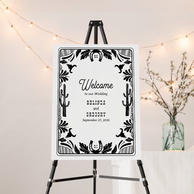 Western Country Cowboy Rustic Wedding Welcome Foam Board (In Situ (Stand))