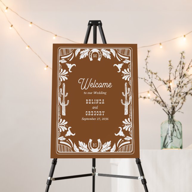 Western Country Cowboy Rustic Wedding Welcome Foam Board (In Situ (Stand))