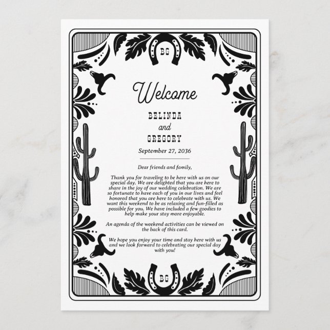 Western Country Cowboy Wedding Itinerary Program (Front)