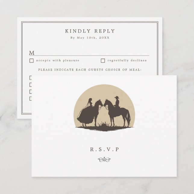Western country cowboy wedding meal choices RSVP (Front/Back)
