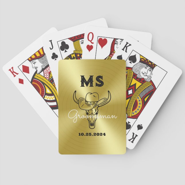 Western Country Cowboy Wedding Monogram Groomsmen Poker Cards (Back)
