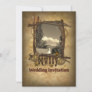 western country cowboy wedding  photo invitation