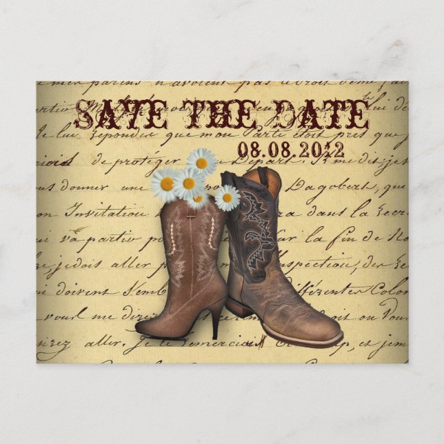 western country cowboy wedding save the date announcement postcard (Front)