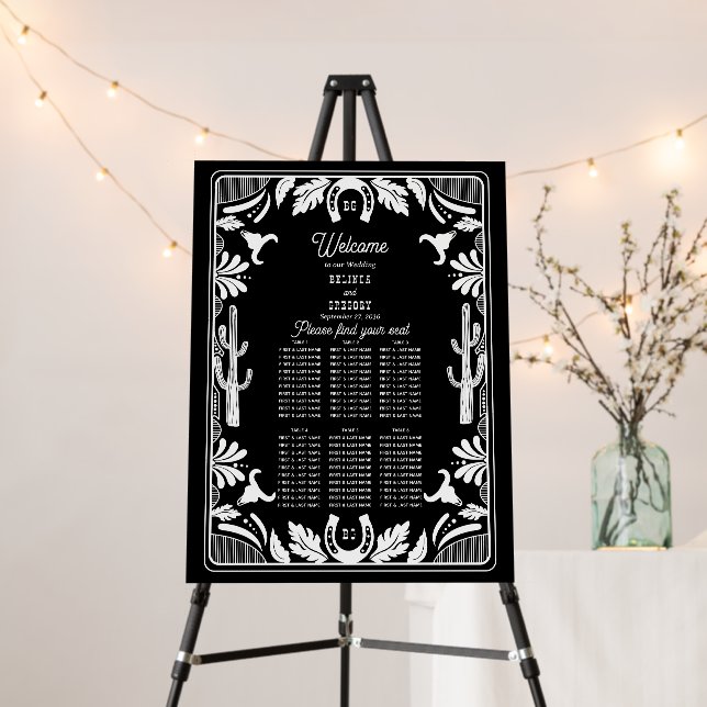 Western Country Cowboy Wedding Seating Chart Foam Board (In Situ (Stand))