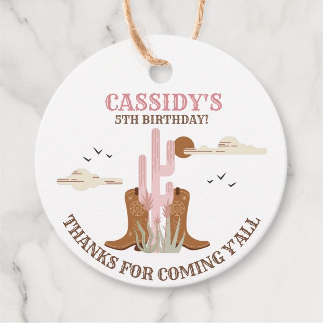 Western Country Cowgirl Birthday Thank You Gift Favor Tags (Front)
