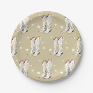 Western Country Cowgirl Boots Beige Birthday Party Paper Plates