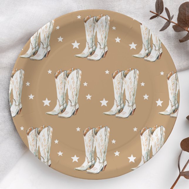 Western Country Cowgirl Boots Brown Birthday Party Paper Plates (Western Country Cowgirl Boots 30th Birthday Party Paper Plates)