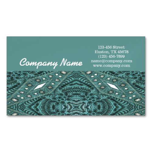 western country cowgirl fashion teal leather business card magnet