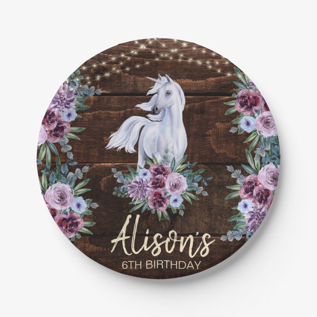 Western Country Cowgirl Horse Birthday Party Paper Plates (Front)