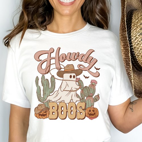 Western Country Cowgirl Howdy Boos Funny Halloween T_Shirt