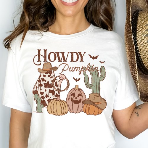 Western Country Cowgirl Howdy Pumpkin Halloween T_Shirt