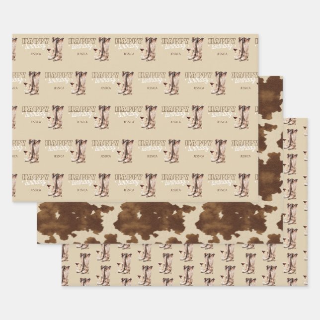 Western Country Cowgirl Rustic Birthday Party Wrapping Paper Sheets (Set)
