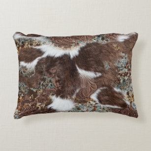 Western Country Cowhide Brown Leather Accent Pillow