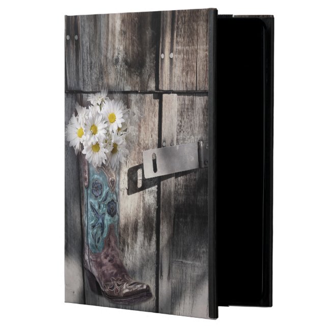 Western country daisy barn wood cowboy boot iPad air case (Front)