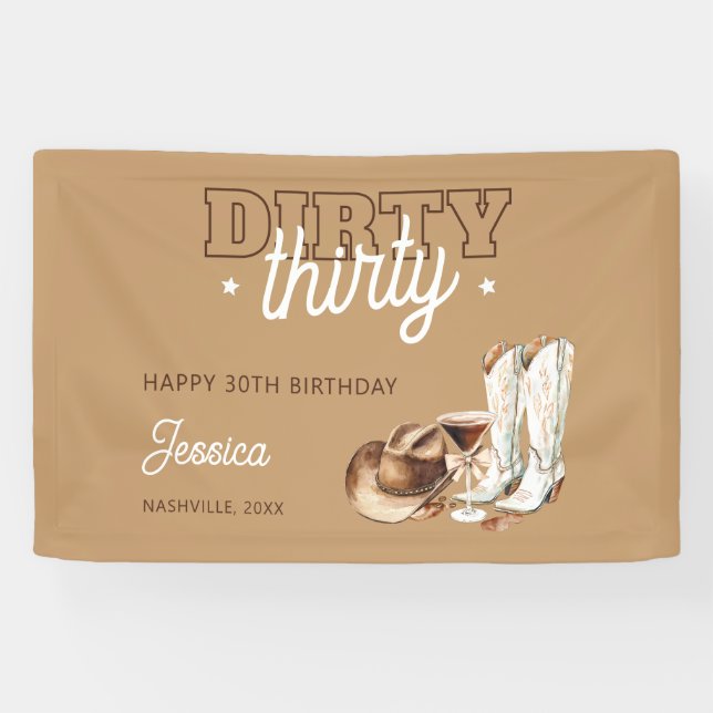 Western Country Dirty Thirty 30th Birthday Party Banner (Horizontal)