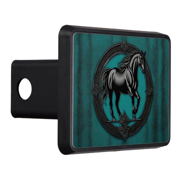 Western Country Equestrian Teal Black Horse  Hitch Cover (Right)