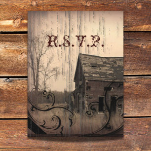western country farm barn wedding response RSVP Invitation Postcard