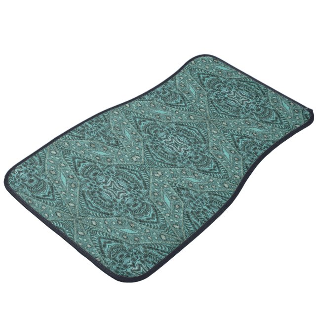 Western Country fashion Teal Turquoise Leather Car Mat (Angled)