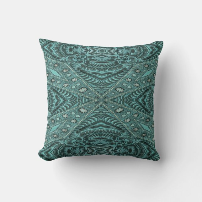 Western Country fashion Teal Turquoise Leather Throw Pillow (Front)