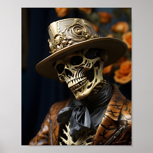 Western Country Halloween Elagant Skeleton Cowboy Poster