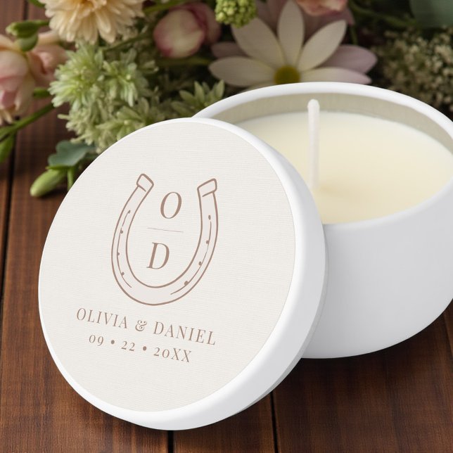 Western Country Horseshoe Brown Monogram Wedding Mini Candle Favors (Creator Uploaded)