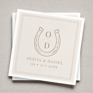 Western Country Horseshoe Brown Monogram Wedding Napkins