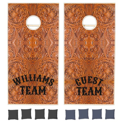  western country leather couple family name  cornhole set