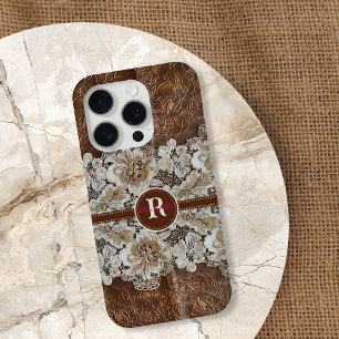 Western Country Leather n Lace Initial Name iPhone 15 Pro Case