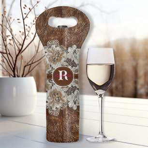 Western Country Leather n Lace Initial Name Wine Bag