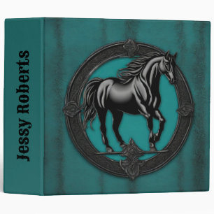 Western Country Monogram Equestrian Teal Horse  3 Ring Binder
