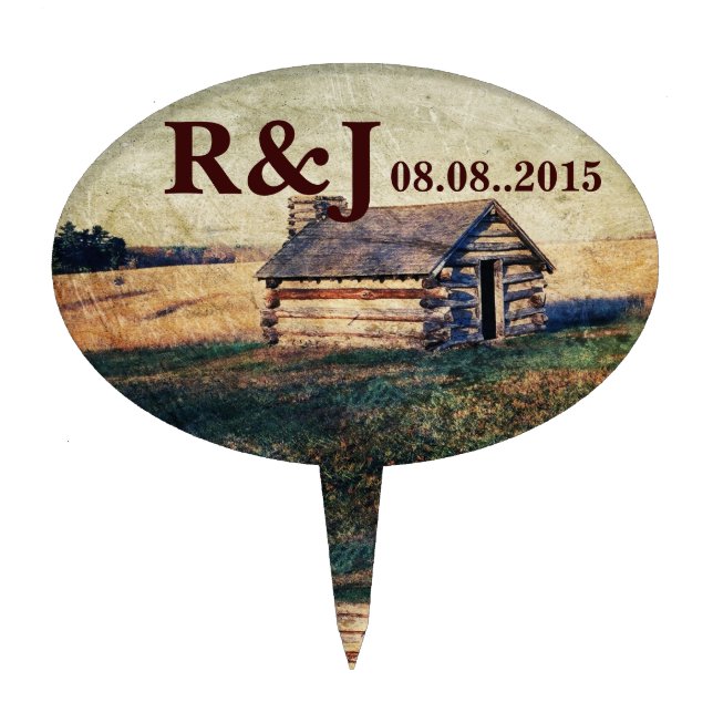 western country mountain cabin wedding cake topper (Front)