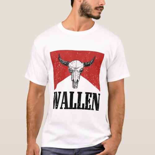 Western Country Music Girl Red Wallen Bull Skull  T_Shirt