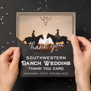 Western Country Photo Wedding Rustic Note Thank You Card