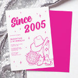 Western Country Pink Disco 21st Birthday Party Invitation<br><div class="desc">Western Country Pink Disco 21st Birthday Party Invitation features bold pink script text with personalized year, sparkling star accents, and a fun illustration of a stetson, cowboy boots, and disco ball on a white background. It’s perfect for a western or Nashville -themed birthday party. Personalize with her name, party details,...</div>