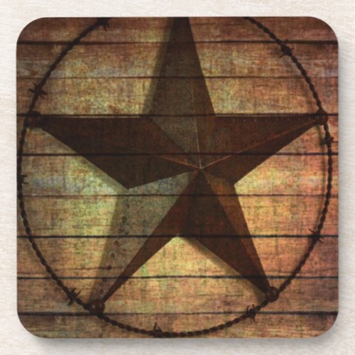 Western Country Primitive Barn Wood Texas Star Beverage Coaster