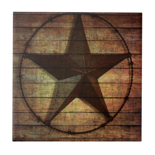 Western Country Primitive Barn Wood Texas Star Ceramic Tile