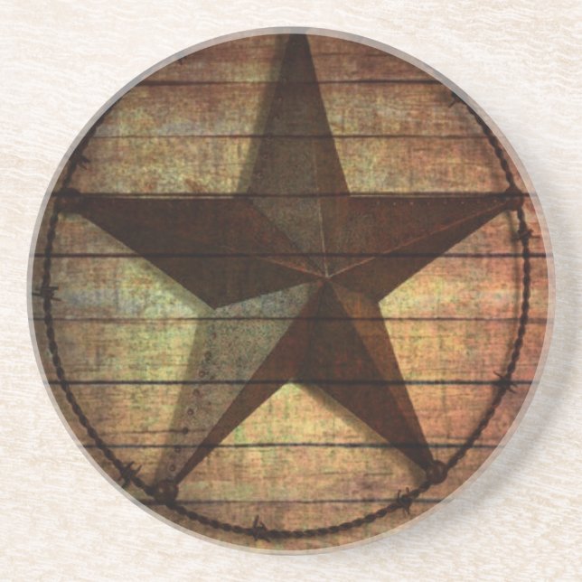 Western Country Primitive Barn Wood Texas Star Drink Coaster (Front)