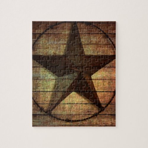 Western Country Primitive Barn Wood Texas Star Jigsaw Puzzle